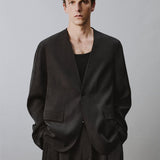 RELAXED FIT COLLARLESS SUIT BLAZER