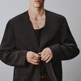 RELAXED FIT COLLARLESS SUIT BLAZER