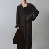 RELAXED FIT COLLARLESS SUIT BLAZER